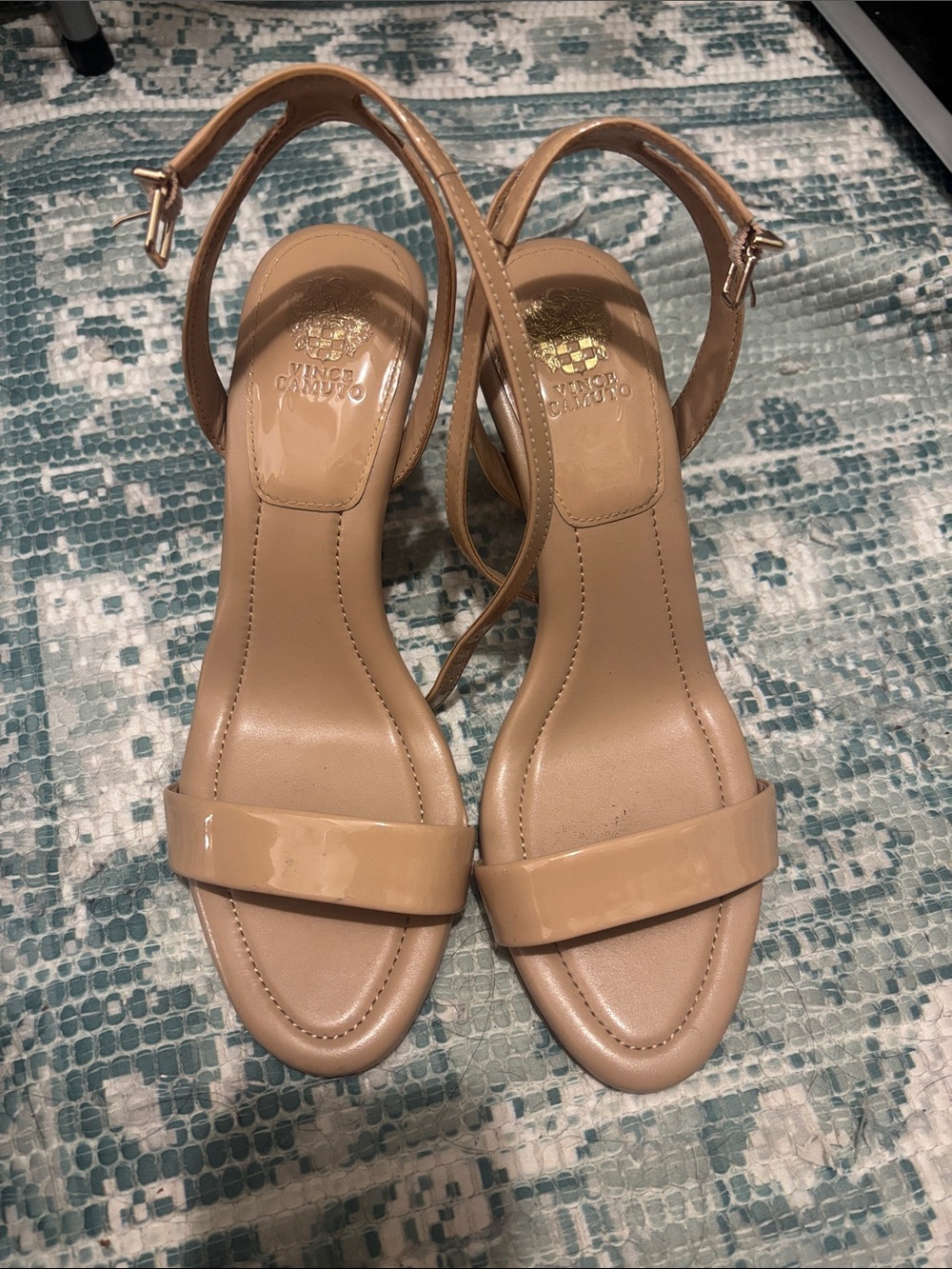 Vince Camuto Nude Patent Leather Strappy Heeled Sandals